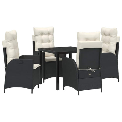 Set da Pranzo per Giardino con cuscino 5 pcs Nero polyrattan