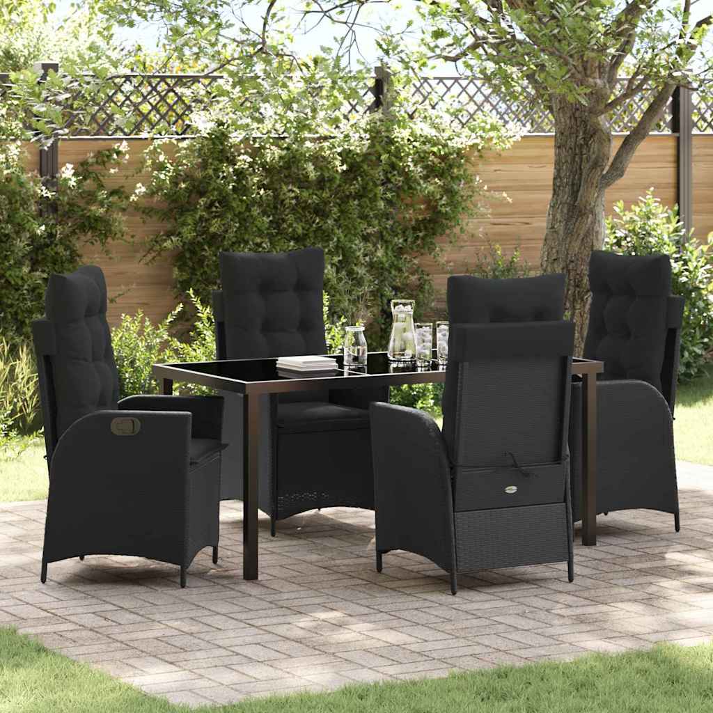 Set da Pranzo per Giardino con cuscino 5 pcs Nero polyrattan