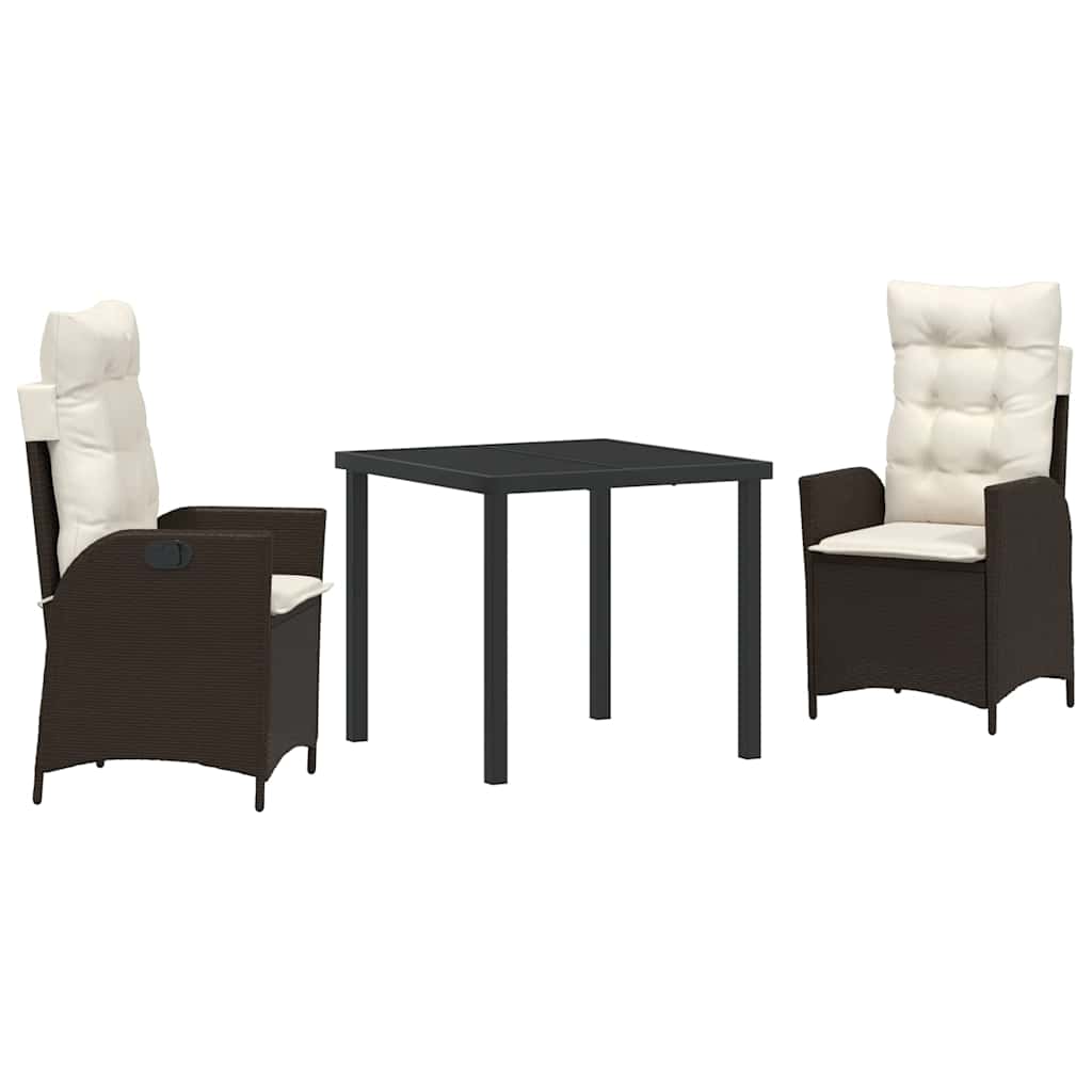 Set da Pranzo per Giardino con cuscino 3 pcs Marrone polyrattan