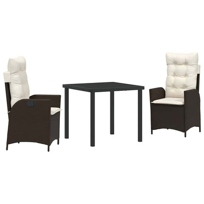 Set da Pranzo per Giardino con cuscino 3 pcs Marrone polyrattan