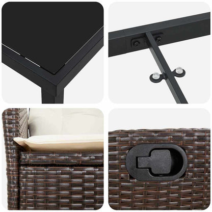 Set da Pranzo per Giardino con cuscino 5 pcs Marrone polyrattan