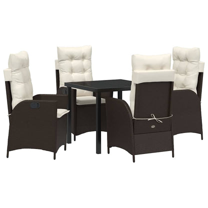 Set da Pranzo per Giardino con cuscino 5 pcs Marrone polyrattan