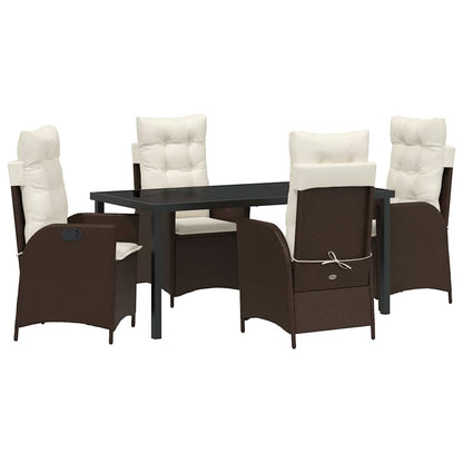 Set da Pranzo per Giardino con cuscino 5 pcs Marrone polyrattan