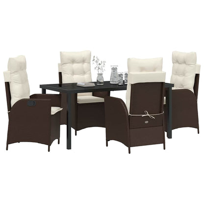 Set da Pranzo per Giardino con cuscino 5 pcs Marrone polyrattan