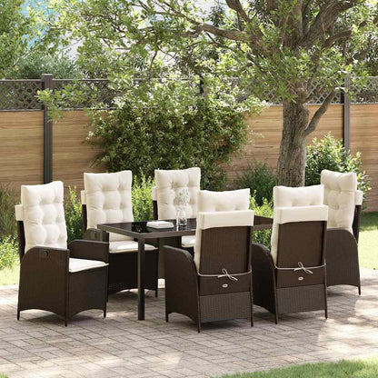 Set da Pranzo per Giardino con cuscino 7 pcs Marrone polyrattan