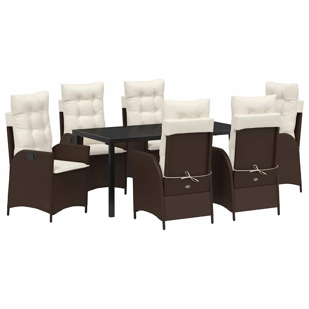Set da Pranzo per Giardino con cuscino 7 pcs Marrone polyrattan