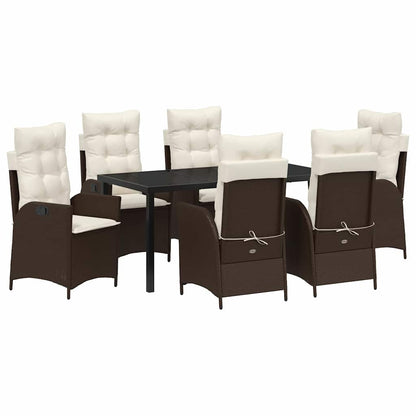 Set da Pranzo per Giardino con cuscino 7 pcs Marrone polyrattan