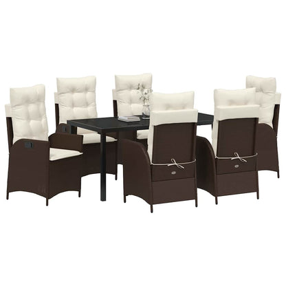 Set da Pranzo per Giardino con cuscino 7 pcs Marrone polyrattan