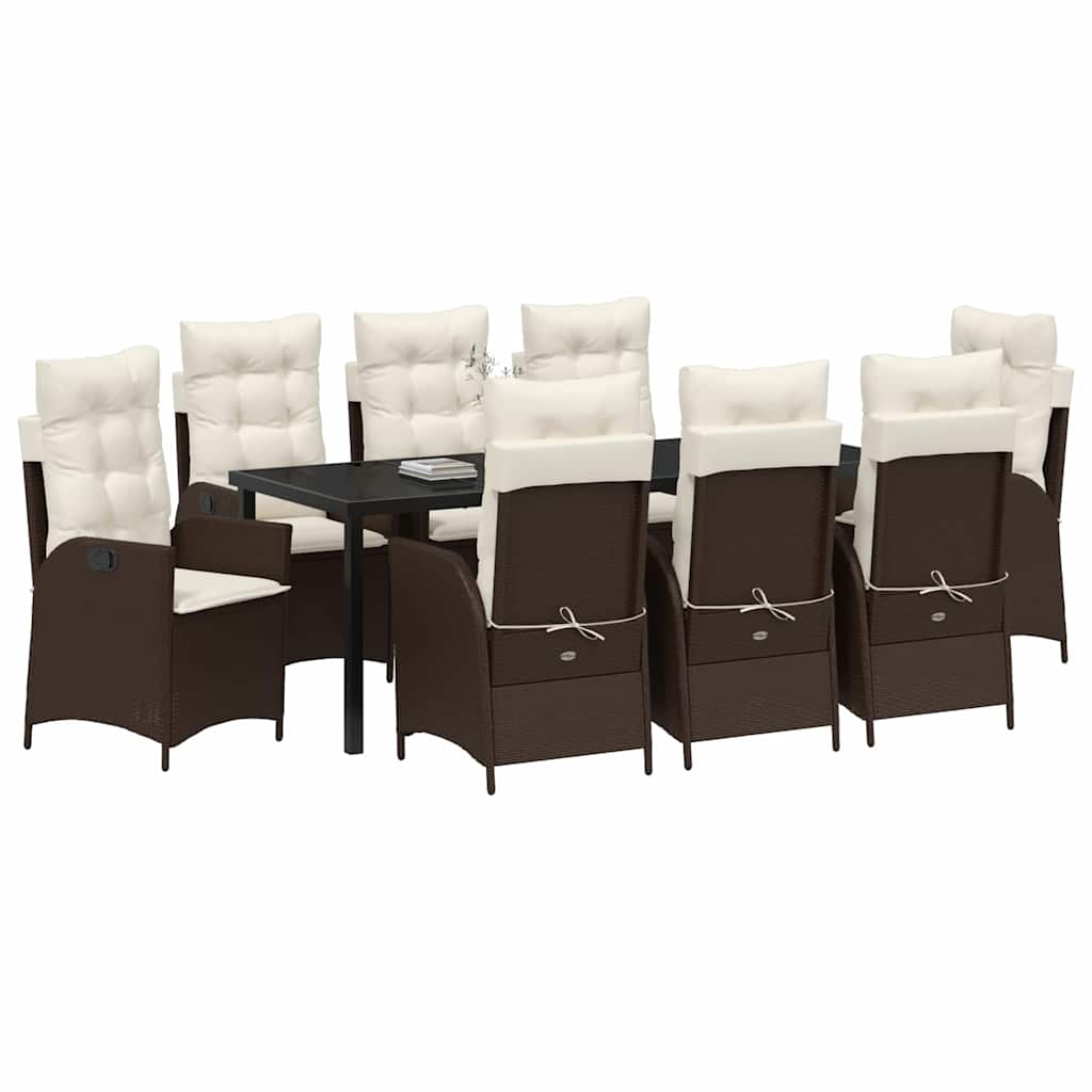 Set da Pranzo per Giardino con cuscino 9 pcs Marrone polyrattan
