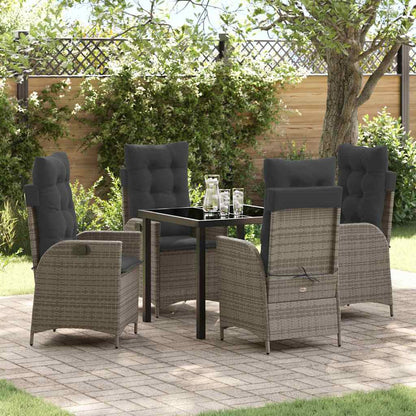 Set da Pranzo per Giardino con cuscino 5 pcs Grigio polyrattan