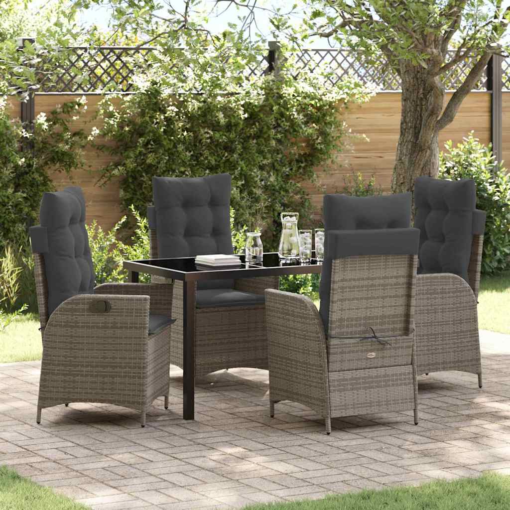 Set da Pranzo per Giardino con cuscino 5 pcs Grigio polyrattan
