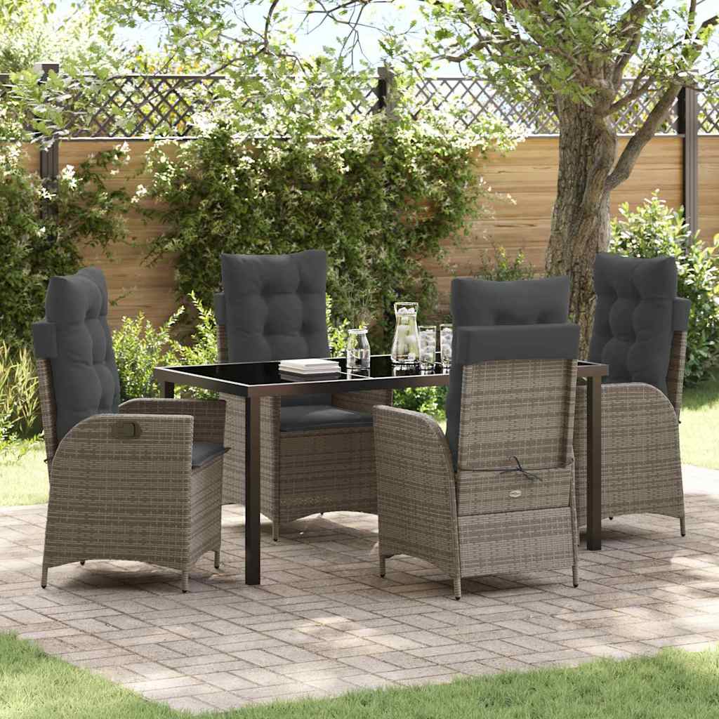 Set da Pranzo per Giardino con cuscino 5 pcs Grigio polyrattan