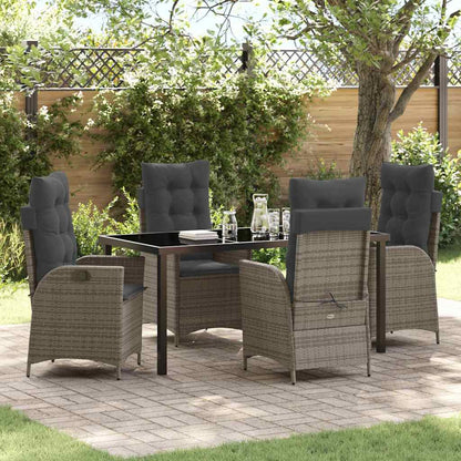 Set da Pranzo per Giardino con cuscino 5 pcs Grigio polyrattan