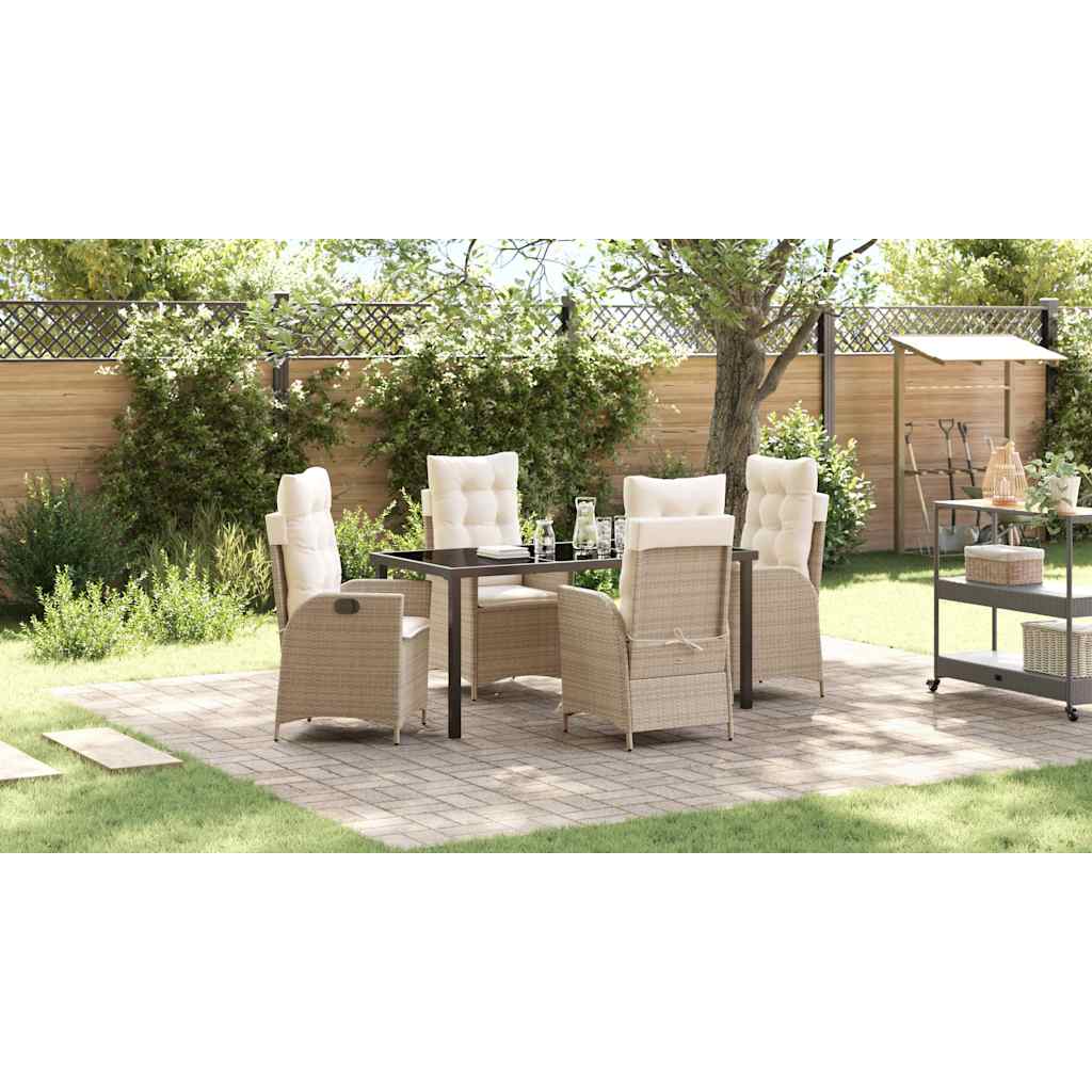 Set da Pranzo per Giardino con cuscino 5 pcs Beige polyrattan