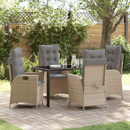 Set da Pranzo per Giardino con cuscino 5 pcs Beige polyrattan