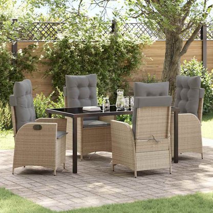 Set da Pranzo per Giardino con cuscino 5 pcs Beige polyrattan