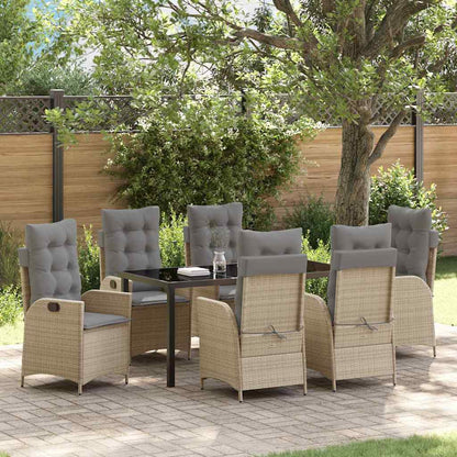 Set da Pranzo per Giardino con cuscino 7 pcs Beige polyrattan