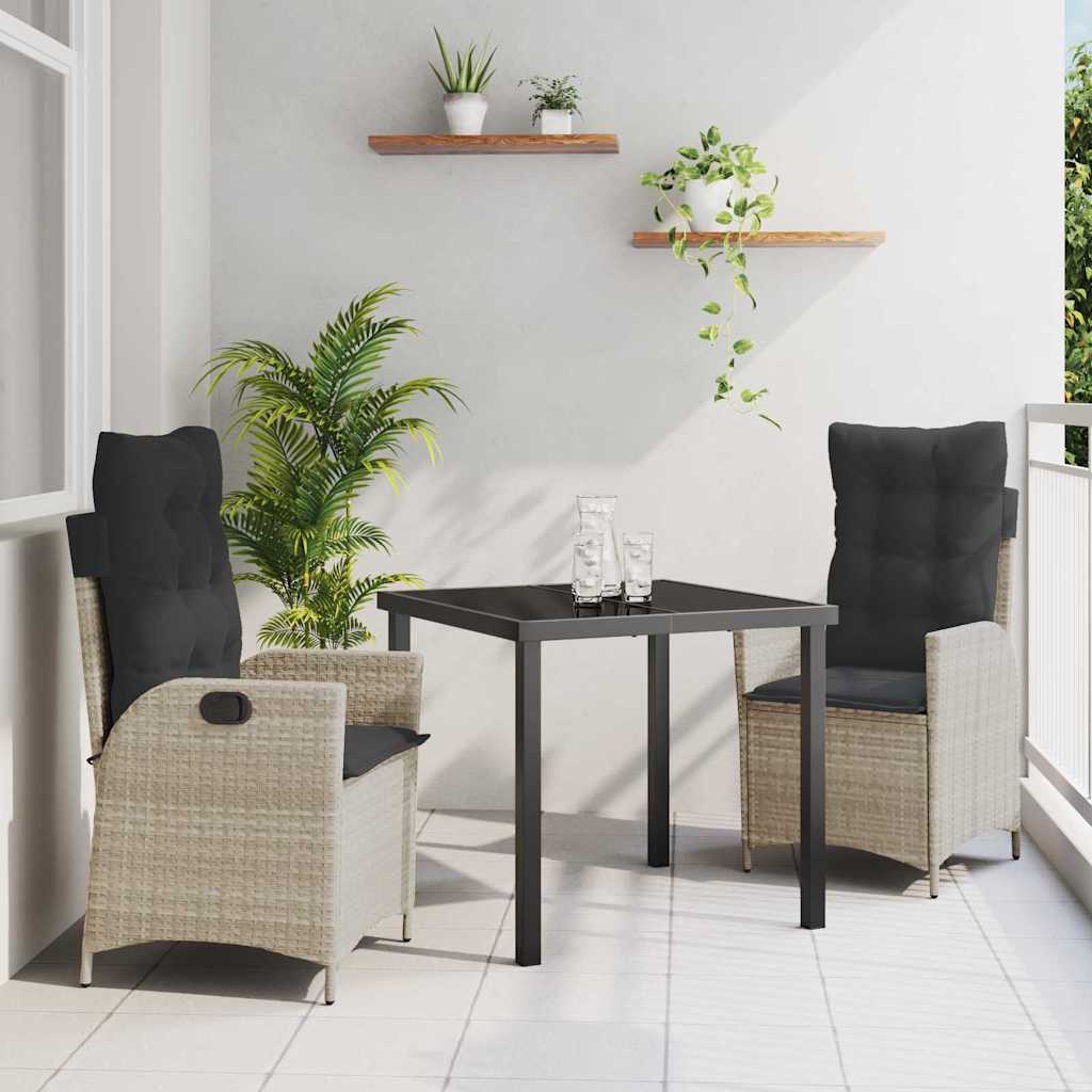 Set da Pranzo per Giardino 3 pcs Grigio chiaro polyrattan