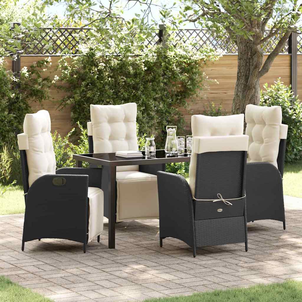 Set da Pranzo per Giardino con cuscino 5 pcs Nero polyrattan