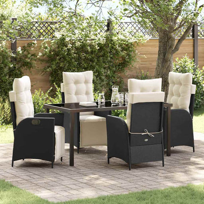 Set da Pranzo per Giardino con cuscino 5 pcs Nero polyrattan