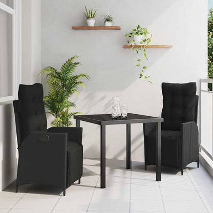 Set da Pranzo per Giardino con cuscino 3 pcs Nero polyrattan