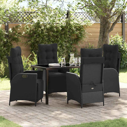 Set da Pranzo per Giardino con cuscino 5 pcs Nero polyrattan