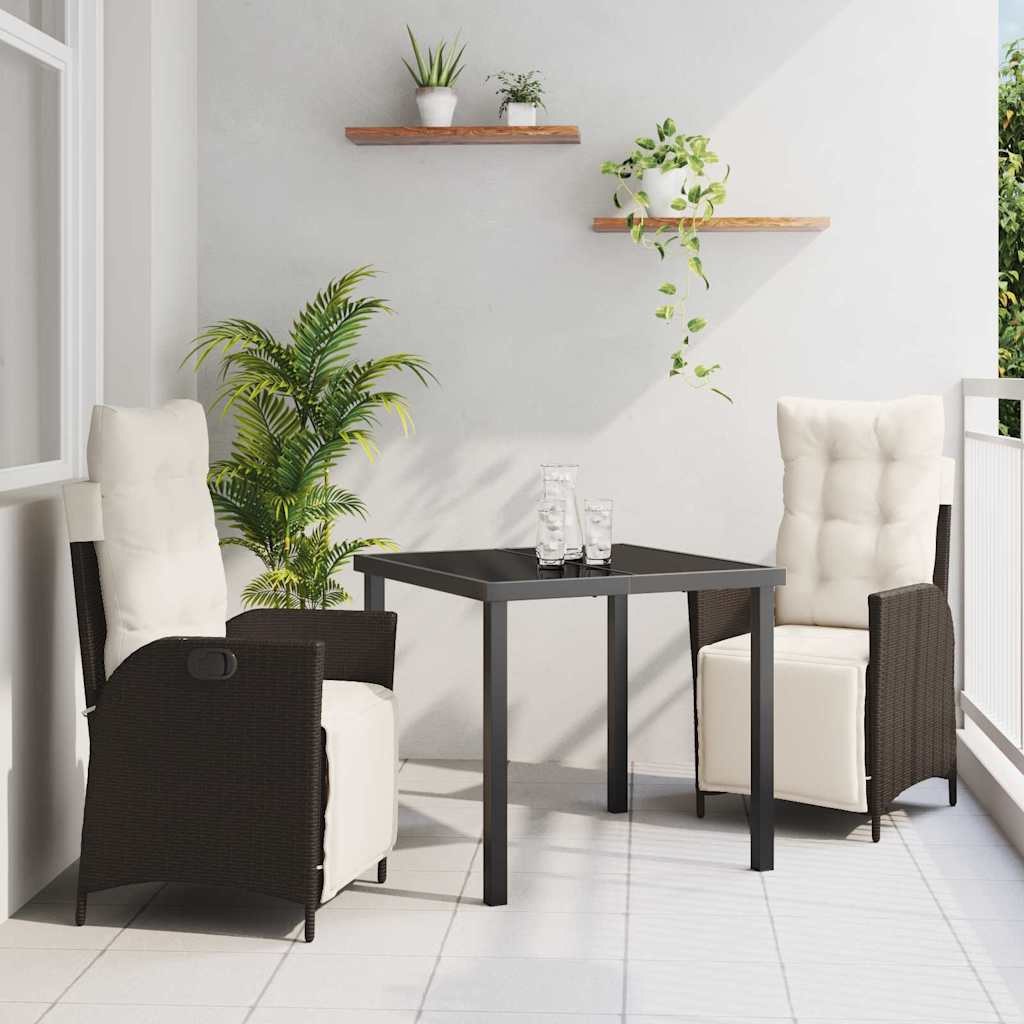 Set da Pranzo per Giardino con cuscino 3 pcs Marrone polyrattan