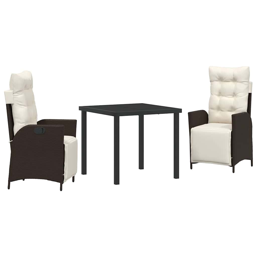 Set da Pranzo per Giardino con cuscino 3 pcs Marrone polyrattan