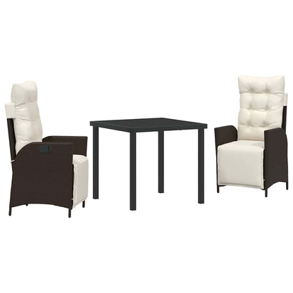 Set da Pranzo per Giardino con cuscino 3 pcs Marrone polyrattan