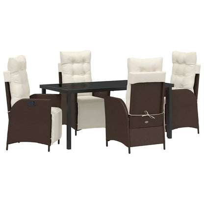 Set da Pranzo per Giardino con cuscino 5 pcs Marrone polyrattan