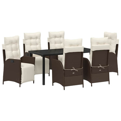 Set da Pranzo per Giardino con cuscino 7 pcs Marrone polyrattan