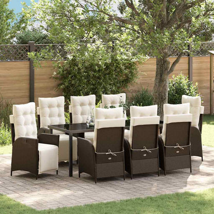 Set da Pranzo per Giardino con cuscino 9 pcs Marrone polyrattan
