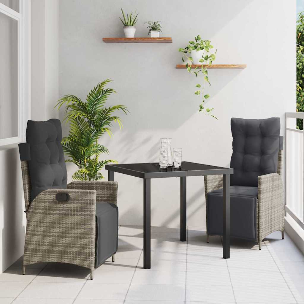 Set da Pranzo per Giardino con cuscino 3 pcs Grigio polyrattan