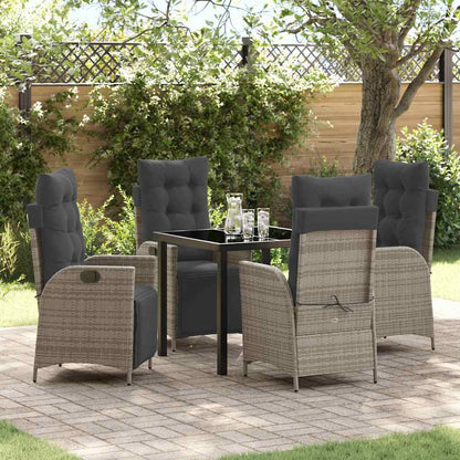 Set da Pranzo per Giardino con cuscino 5 pcs Grigio polyrattan