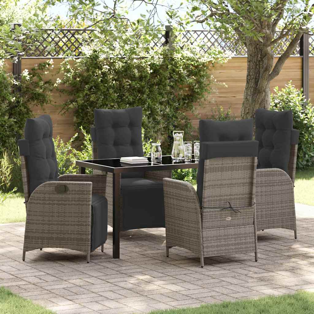 Set da Pranzo per Giardino con cuscino 5 pcs Grigio polyrattan