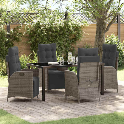 Set da Pranzo per Giardino con cuscino 5 pcs Grigio polyrattan