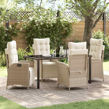 Set da Pranzo per Giardino con cuscino 5 pcs Beige polyrattan