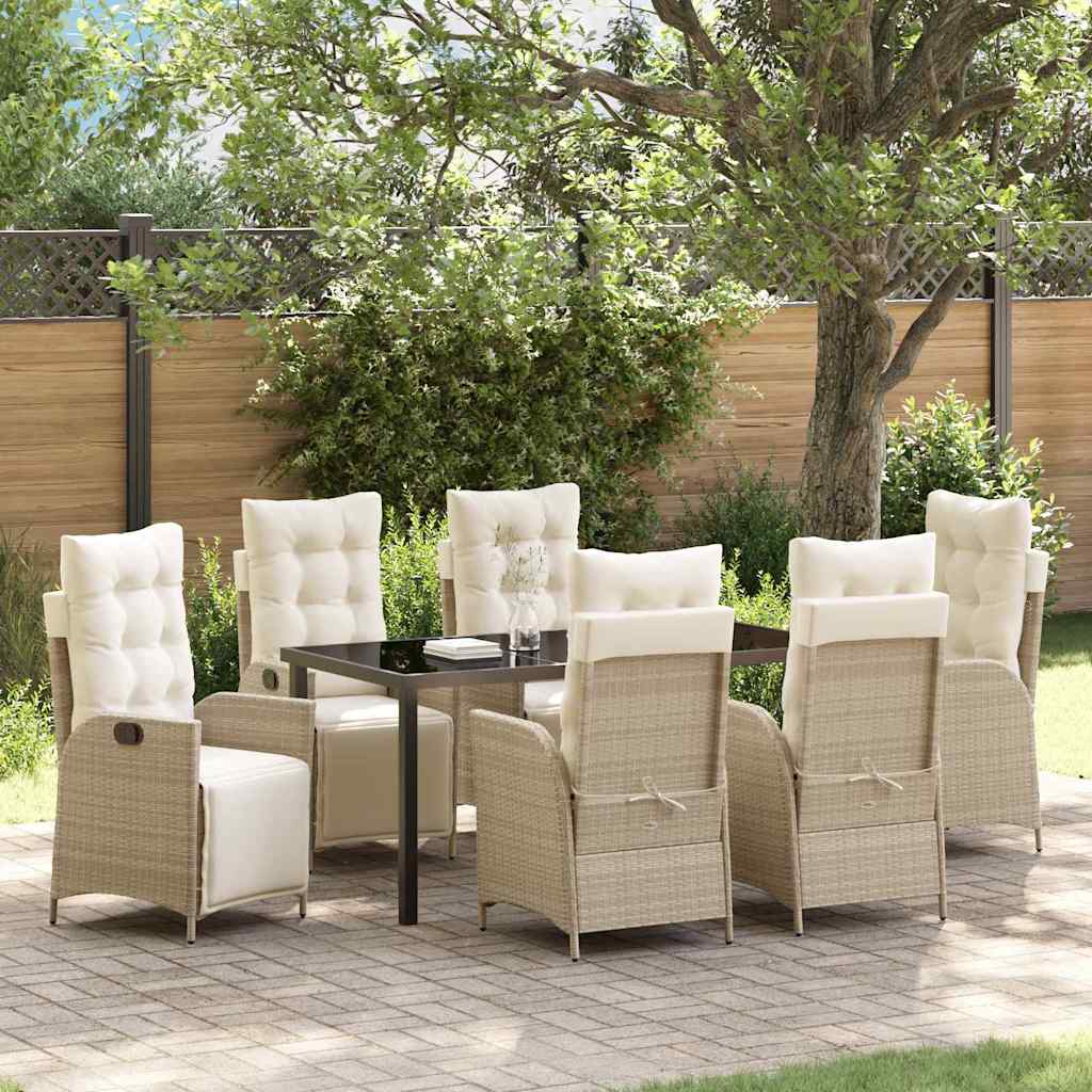 Set da Pranzo per Giardino con cuscino 7 pcs Beige polyrattan