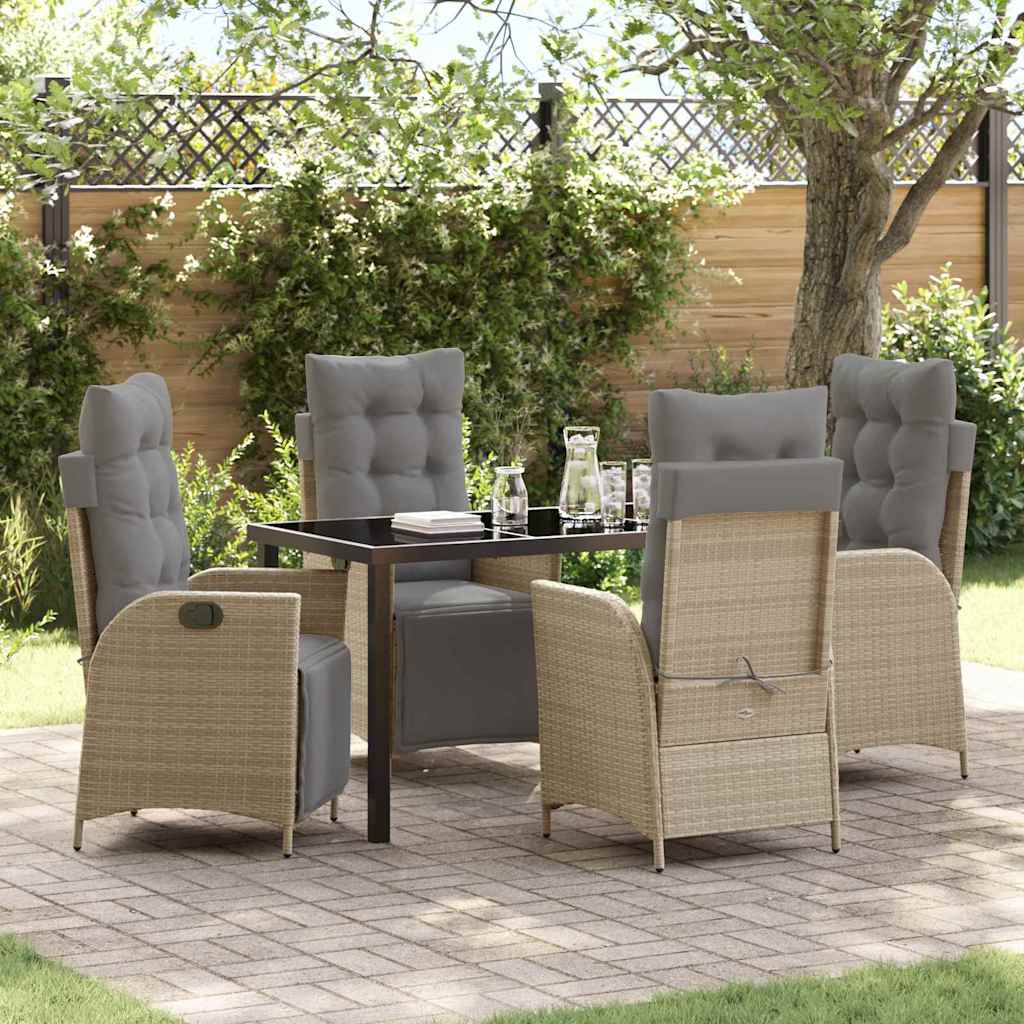 Set da Pranzo per Giardino con cuscino 5 pcs Beige polyrattan