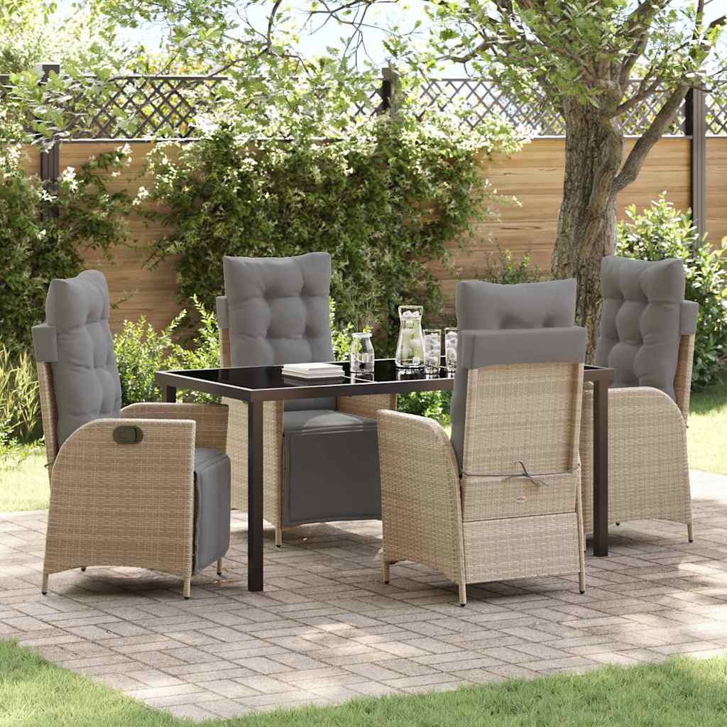 Set da Pranzo per Giardino con cuscino 5 pcs Beige polyrattan