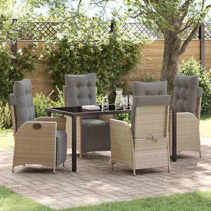 Set da Pranzo per Giardino con cuscino 5 pcs Beige polyrattan