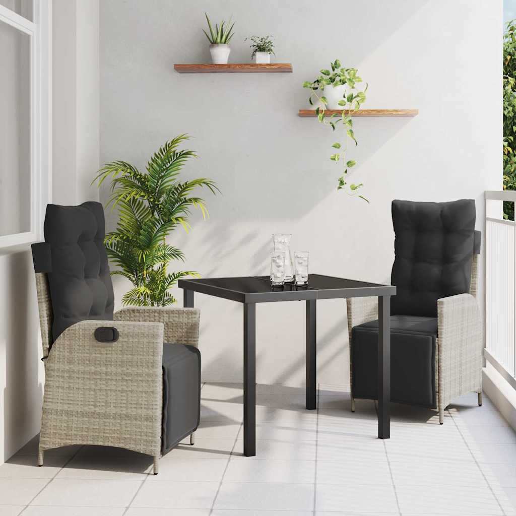 Set da Pranzo per Giardino 3 pcs Grigio chiaro polyrattan