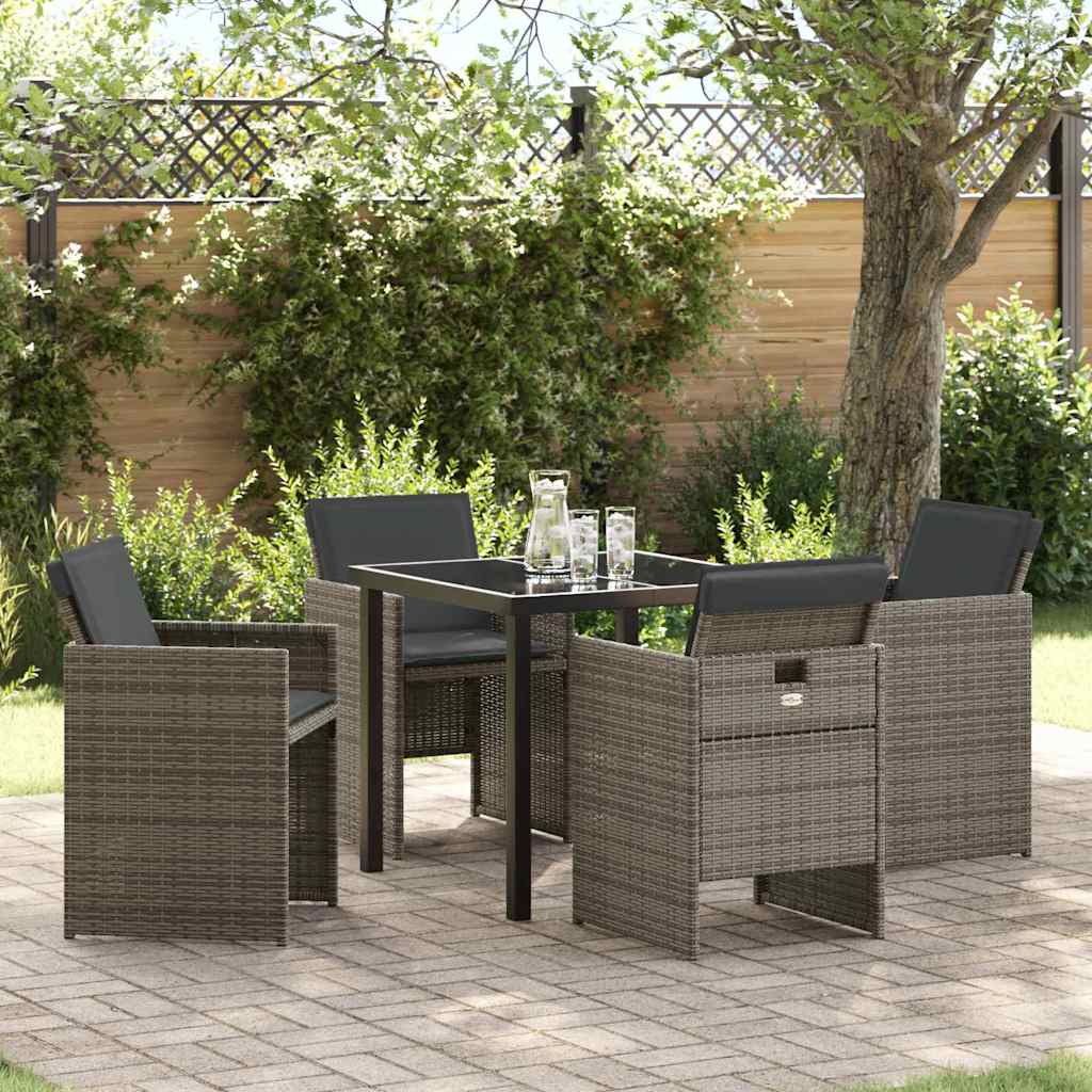 Set da Pranzo per Giardino 5 pcs Grigio polyrattan