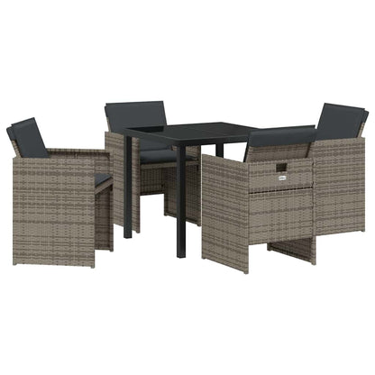 Set da Pranzo per Giardino 5 pcs Grigio polyrattan