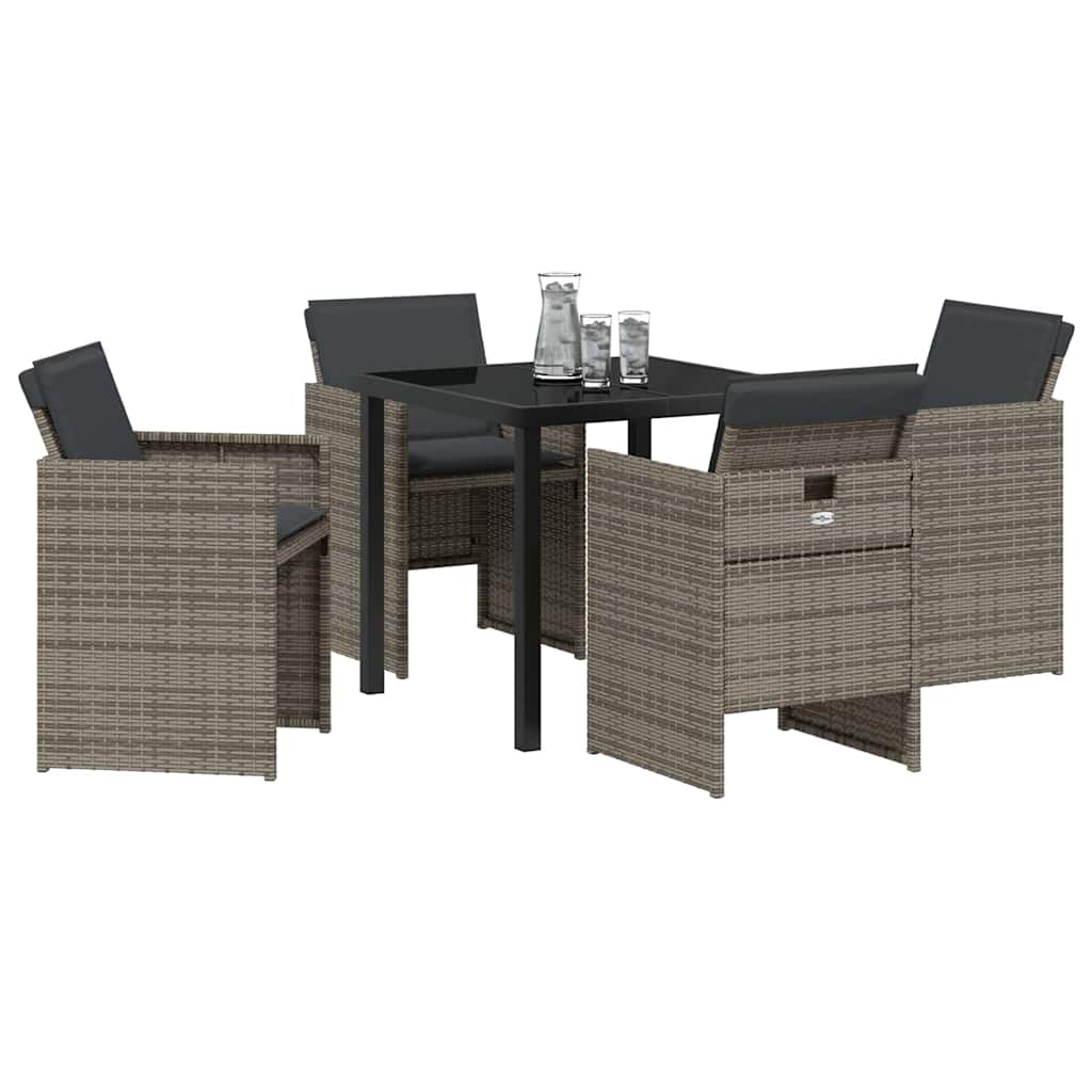 Set da Pranzo per Giardino 5 pcs Grigio polyrattan