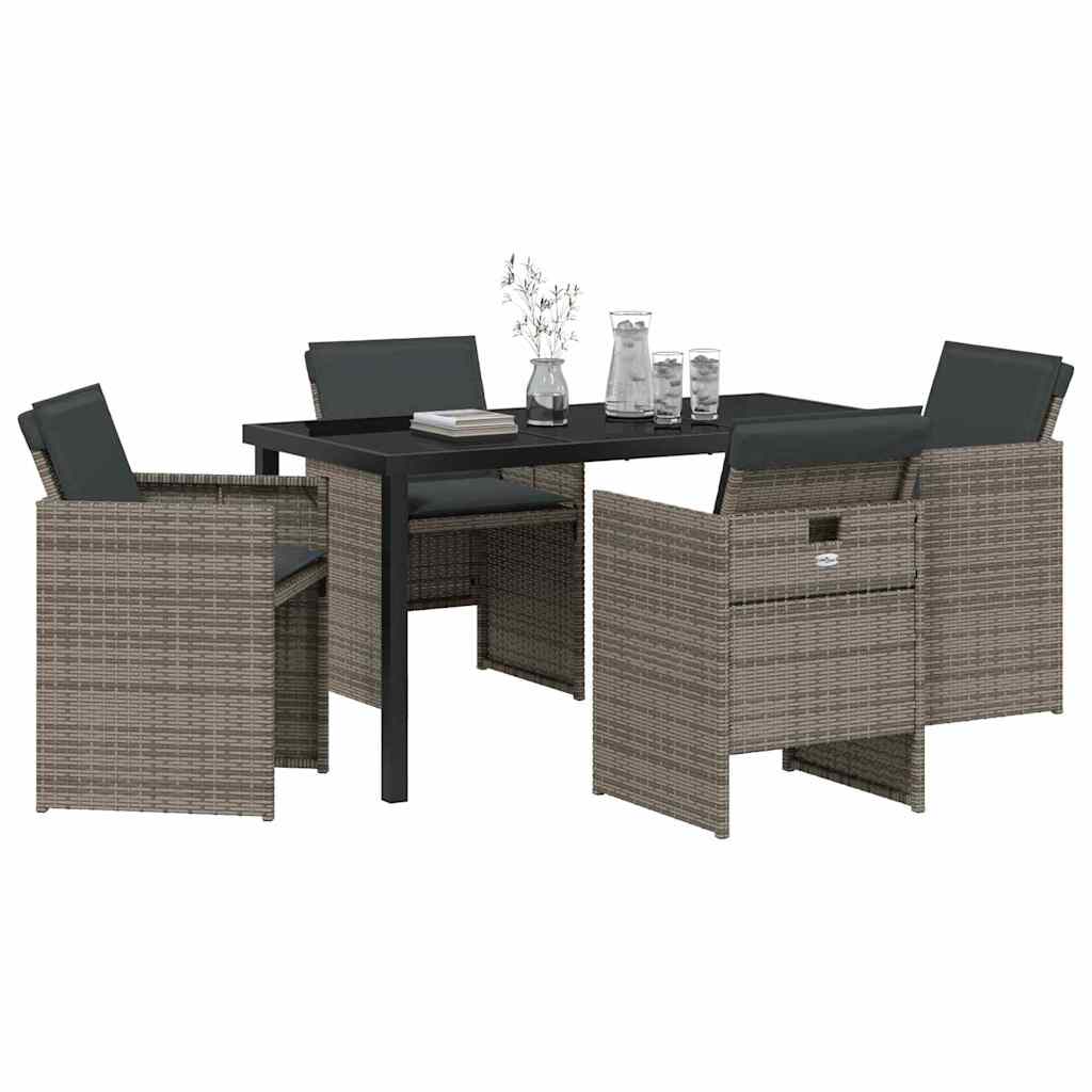 Set da Pranzo per Giardino 5 pcs Grigio polyrattan