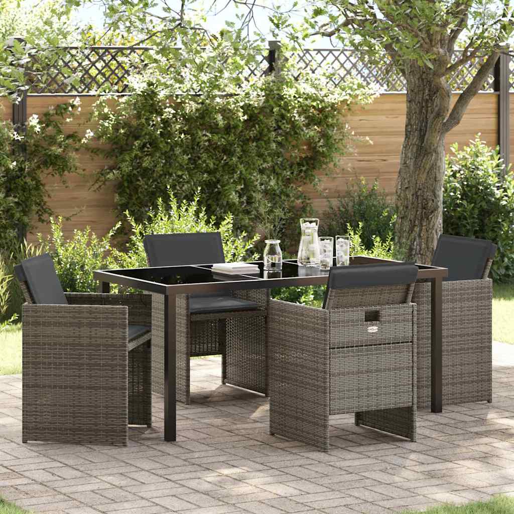 Set da Pranzo per Giardino 5 pcs Grigio polyrattan