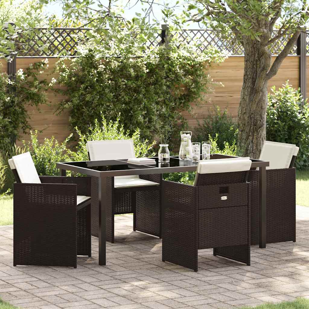 Set da Pranzo per Giardino 5 pcs Marrone polyrattan