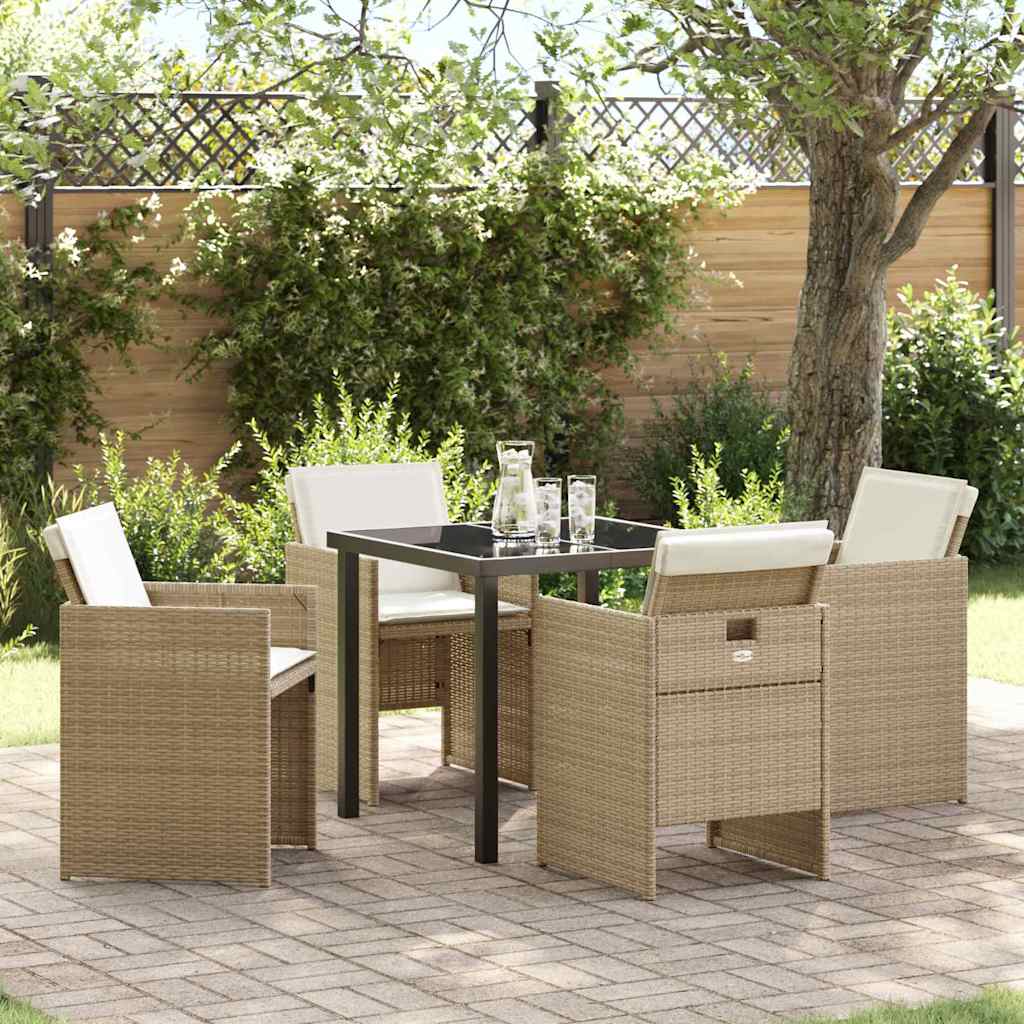 Set da Pranzo per Giardino 5 pcs Beige polyrattan