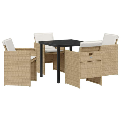Set da Pranzo per Giardino 5 pcs Beige polyrattan